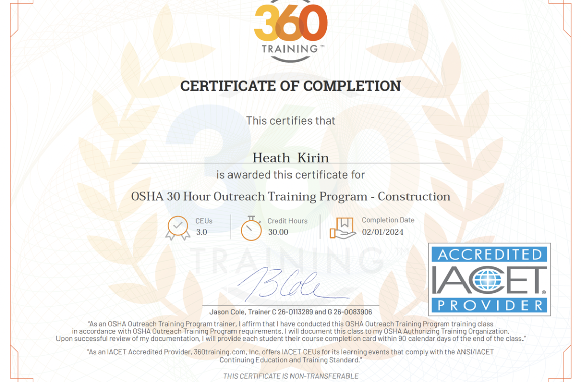 OSHA construction industry certification